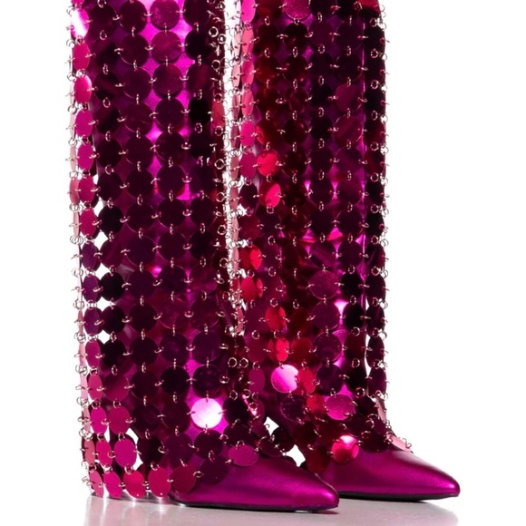 Azalea Wang Shoes - Fuchsia Sequin Heeled Boots